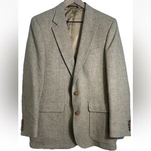 Vintage Wool Herringbone Blazer Sport Coat Tan Beige 40R Academia Heritage